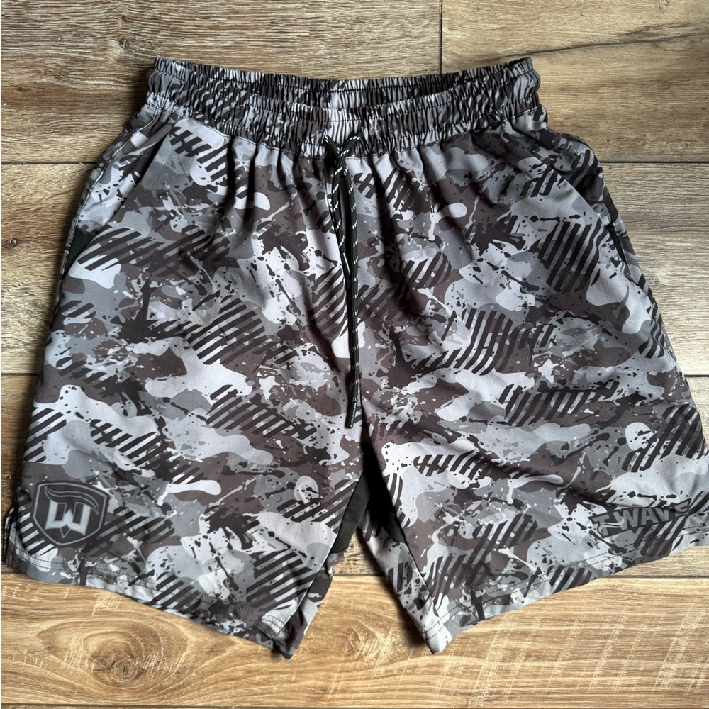 Men's Gray Camouflage Athletic Shorts with Elastic Waist